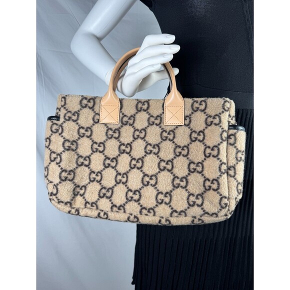 GUCCI Handbag Wool GG logo top handle bag red interior authentic EUC - Picture 11 of 16